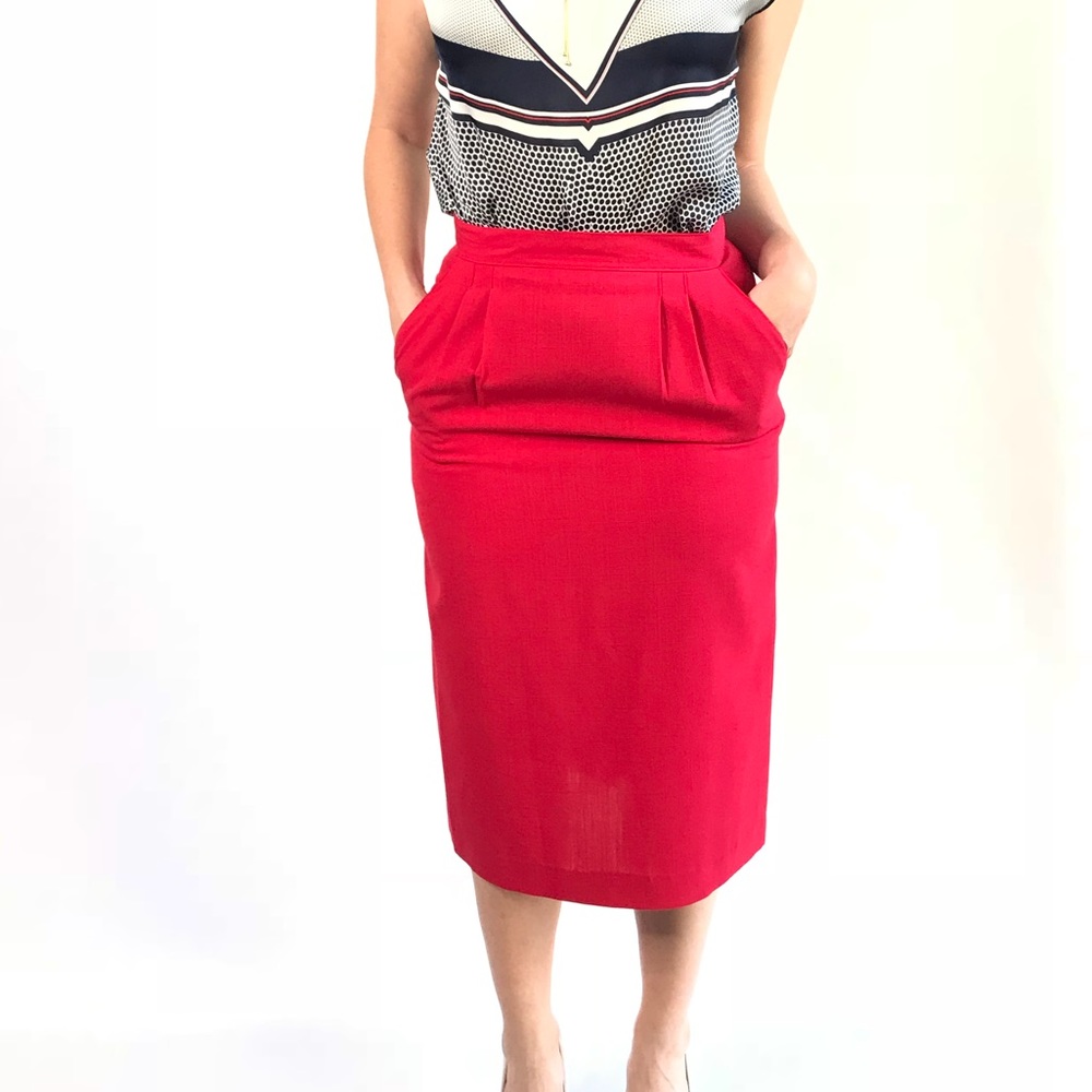 Vintage Polyester Rich Red Midi Skirt